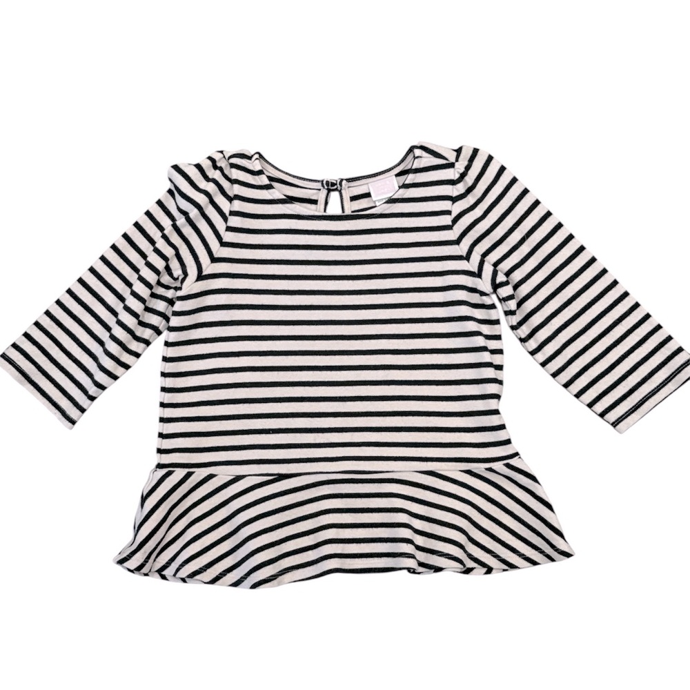 Janie and Jack Parisian Park Pink & Black Striped Peplum Top Little Girls Size 5